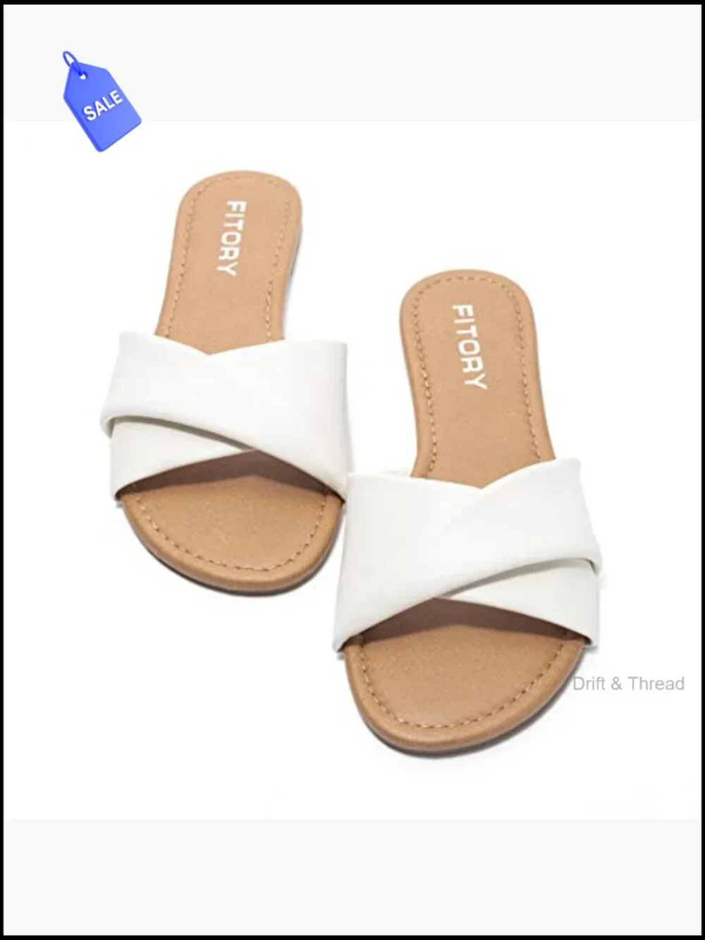 Faux Leather Slide Sandals - Soft Cushioned Insole - Slip On Flats